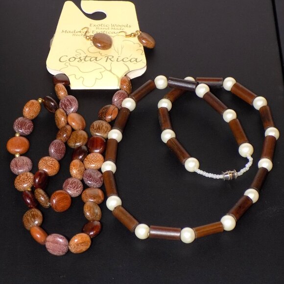 Lot 13 Vintage Bohemian Necklaces Bundle. Wood Glass Ceramic Shell Semi-Precious - Picture 5 of 13
